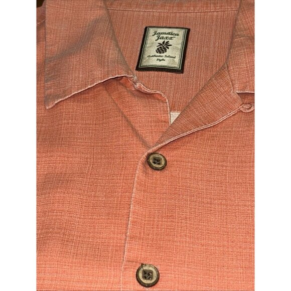 Jamaica Jaxx Men’s Shirt Size XXL Coral Silk Button Up Tropical Hawaiian Pocket - Picture 4 of 8